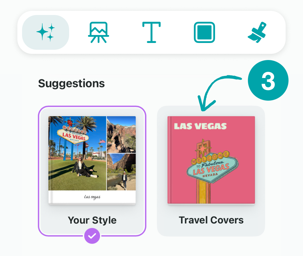 Vorschläge-Panel mit den Optionen Dein Stil und Travel Covers